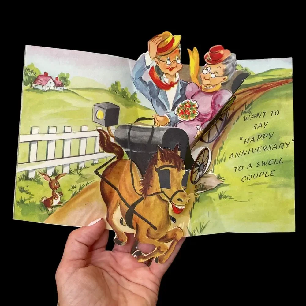 Vintage Pop Up Anniversary Card Unsigned Fun Parade USA Ephemera Greeting READ